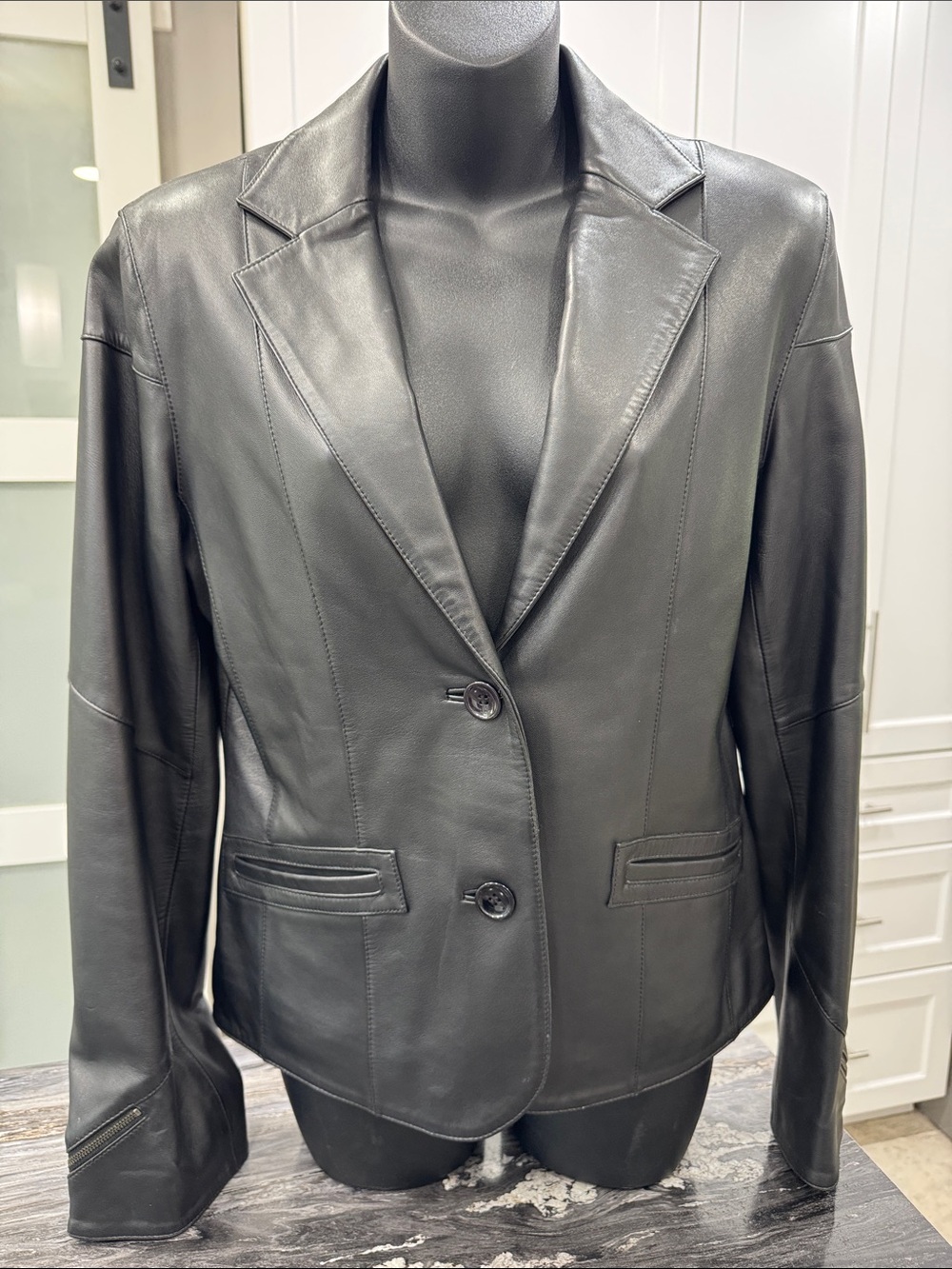 Genuine Leather Black Blazer Jacket – Women’s Size 8